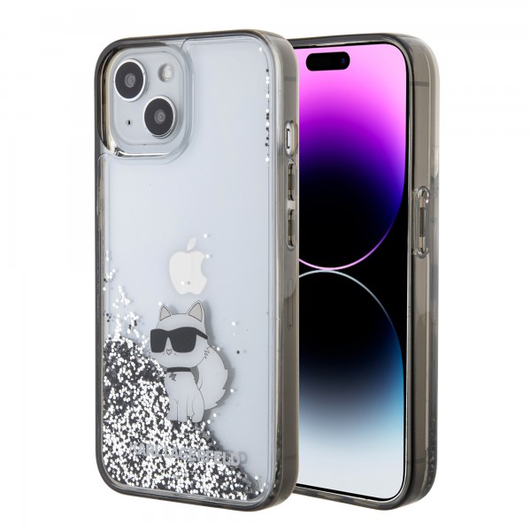 Karl Lagerfeld Ikonik Case Choupette Θήκη προστασίας από Liquid σιλικόνη – iPhone 15 Clear / Silver Glitter #KLHCP15SLKCNSK