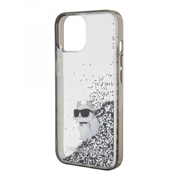 Karl Lagerfeld Ikonik Case Choupette Θήκη προστασίας από Liquid σιλικόνη – iPhone 15 Clear / Silver Glitter #KLHCP15SLKCNSK