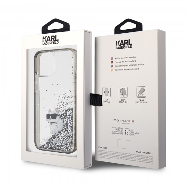 Karl Lagerfeld Ikonik Case Choupette Θήκη προστασίας από Liquid σιλικόνη – iPhone 15 Clear / Silver Glitter #KLHCP15SLKCNSK