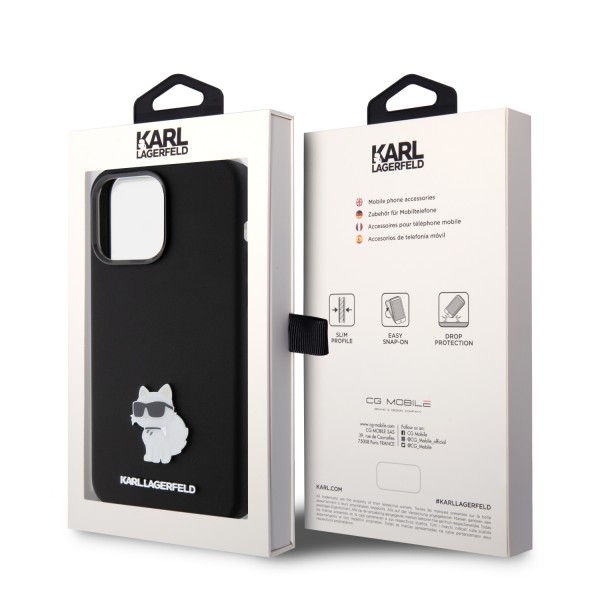 Karl Lagerfeld Choupette Metal Pin Hard Case Θήκη προστασίας από σιλικόνη – iPhone 15 Pro Max Black #KLHCP15XSMHCNPK