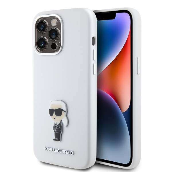 Karl Lagerfeld Ikonik Metal Pin Hard Case Θήκη προστασίας από σιλικόνη – iPhone 15 Pro Max White #KLHCP15XSMHKNPH