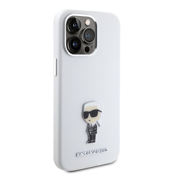 Karl Lagerfeld Ikonik Metal Pin Hard Case Θήκη προστασίας από σιλικόνη – iPhone 15 Pro Max White #KLHCP15XSMHKNPH