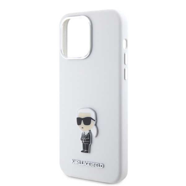 Karl Lagerfeld Ikonik Metal Pin Hard Case Θήκη προστασίας από σιλικόνη – iPhone 15 Pro Max White #KLHCP15XSMHKNPH