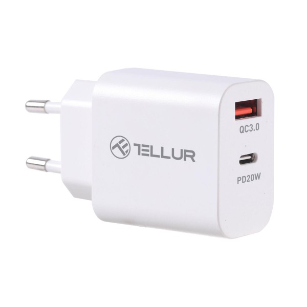 Tellur PDHC101 Φορτιστής δύο θυρών 38W PD (PD20W + QC3.0 18W) σε λευκό χρώμα (TLL151381)