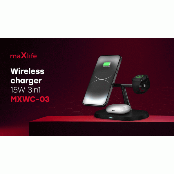 Maxlife MXWC-03 3-in-1 Wireless Desk Charger Αναδιπλούμενη βάση ασύρματης φόρτισης 3 σε 1 μέγιστης ισχύος 15W