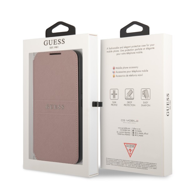 Guess “Saffiano Stripes Wallet Case Collection” Θήκη προστασίας από δερματίνη τύπου folio – Samsung Galaxy S22 Plus (Ροζ)