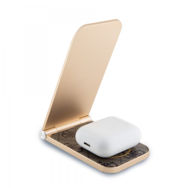 Guess “4G Logo Collection” Magnetic Desk Charger Αναδιπλούμενος Οικιακός Μαγνητικός ταχυφορτιστής ισχύος 15W σε χρώμα καφέ (GUDCFAL4PEGW)