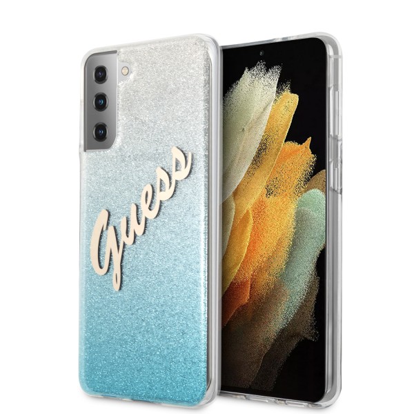 Guess Glitter Gradient Script Logo Θήκη προστασίας από σιλικόνη – Samsung Galaxy S21 (Blue/Glitter)