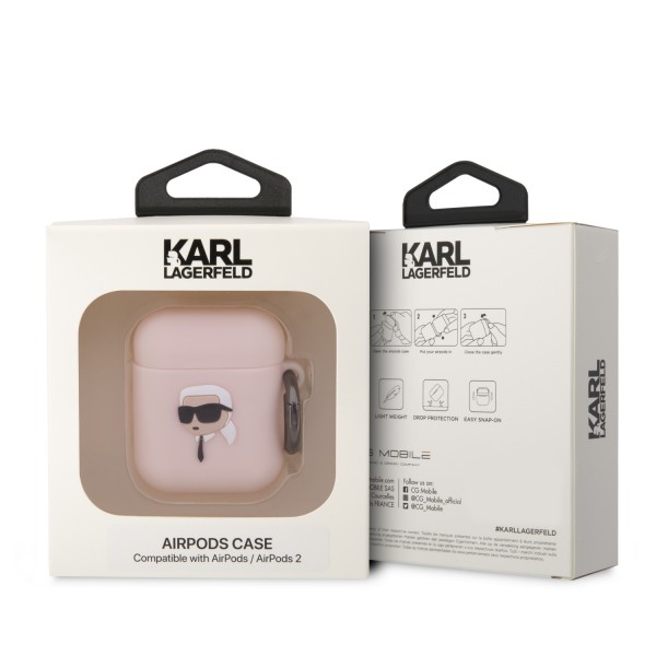 Karl Lagerfeld 3D Logo NFT Karl's Head Θήκη προστασίας από σιλικόνη – Apple AirPods 1/2 (Pink – KLA2RUNIKP)