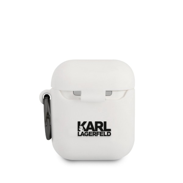 Karl Lagerfeld Embossed Logo Karl's Head Collection Θήκη προστασίας από σιλικόνη για Apple Airpods 1/2 (Λευκό - KLACCSILKHWH)