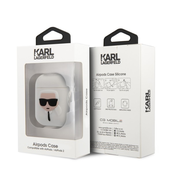 Karl Lagerfeld Embossed Logo Karl's Head Collection Θήκη προστασίας από σιλικόνη για Apple Airpods 1/2 (Λευκό - KLACCSILKHWH)