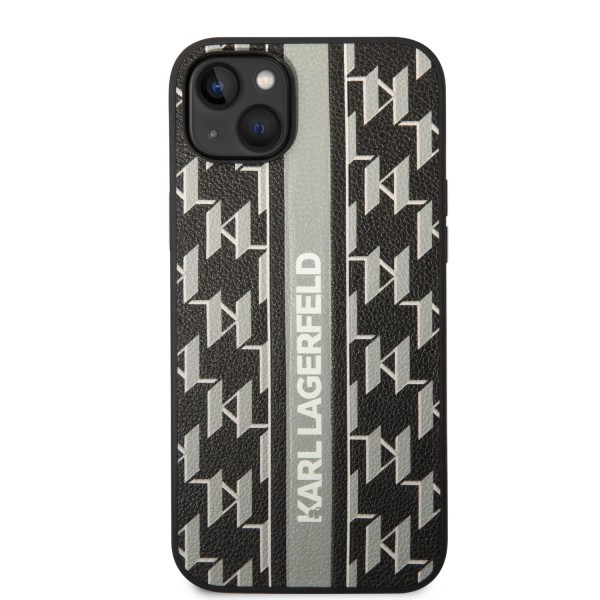 Karl Lagerfeld Monogram Stripe Back Cover PU Leather Case Θήκη προστασίας από δερματίνη – iPhone 14 Plus (Γκρι - KLHCP14MPGKLSKG)