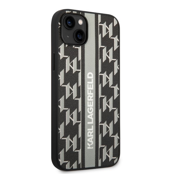 Karl Lagerfeld Monogram Stripe Back Cover PU Leather Case Θήκη προστασίας από δερματίνη – iPhone 14 Plus (Γκρι - KLHCP14MPGKLSKG)