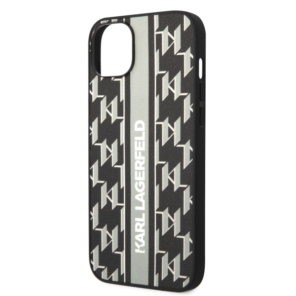 Karl Lagerfeld Monogram Stripe Back Cover PU Leather Case Θήκη προστασίας από δερματίνη – iPhone 14 Plus (Γκρι - KLHCP14MPGKLSKG)