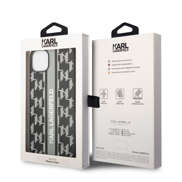 Karl Lagerfeld Monogram Stripe Back Cover PU Leather Case Θήκη προστασίας από δερματίνη – iPhone 14 Plus (Γκρι - KLHCP14MPGKLSKG)