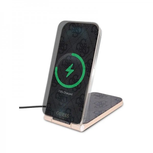 Guess “4G Logo Collection” Magnetic Desk Charger Αναδιπλούμενος Οικιακός Μαγνητικός ταχυφορτιστής ισχύος 15W σε χρώμα γκρι (GUDCFAL4PEGK)