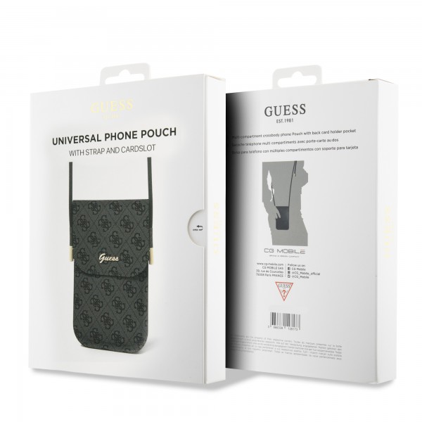 Guess “4G Logo Collection” Script Metal Logo Pouch with cord Τσαντάκι κατάλληλο για smartphone Small / Medium (170x95mm) με κορδονάκι (Black – GUOWBP4SNSK)