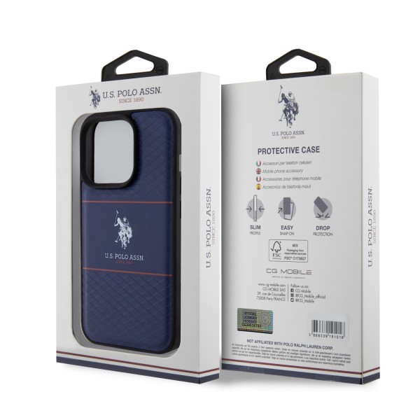 U.S. Polo Assn. HC PU Pattern Stripe – Θήκη προστασίας από σιλικόνη iPhone 15 Pro(Navy – USHCP15LPTRV)