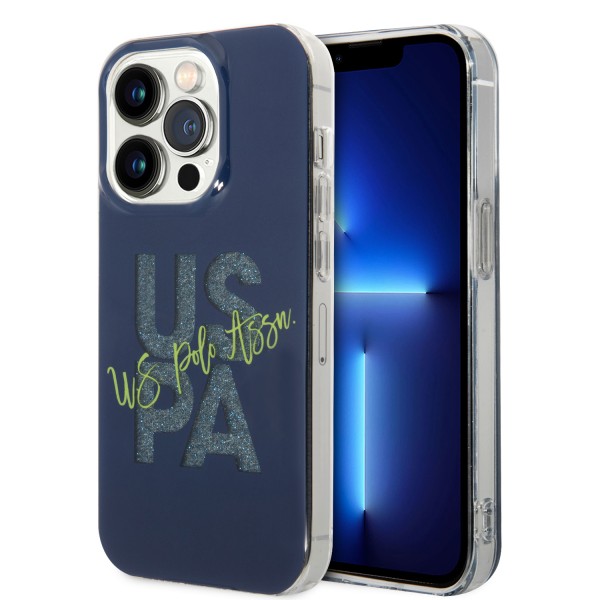 U.S. Polo Assn. Hard Case IML Glitter Script – Θήκη προστασίας από σιλικόνη iPhone 15 Pro (Navy – USHCP15LUGLV)