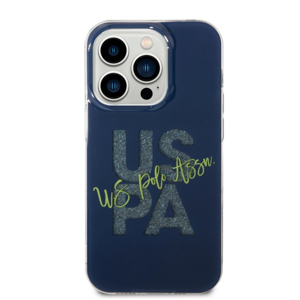 U.S. Polo Assn. Hard Case IML Glitter Script – Θήκη προστασίας από σιλικόνη iPhone 15 Pro (Navy – USHCP15LUGLV)