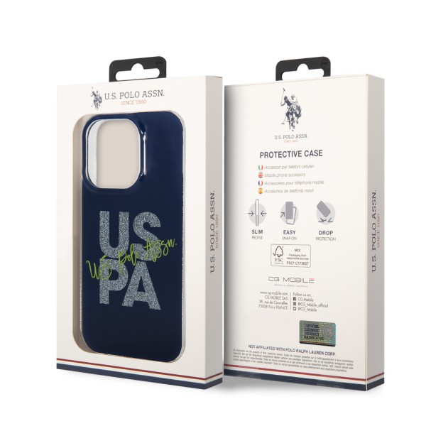 U.S. Polo Assn. Hard Case IML Glitter Script – Θήκη προστασίας από σιλικόνη iPhone 15 Pro (Navy – USHCP15LUGLV)