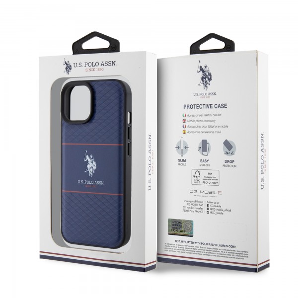 U.S. Polo Assn. HC PU Pattern Stripe – Θήκη προστασίας από σιλικόνη iPhone 15 (Navy – USHCP15SPTRV)