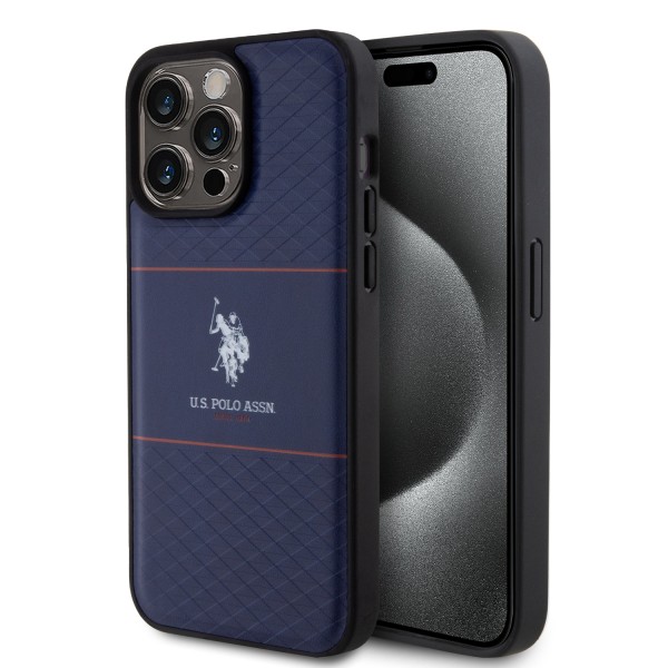 U.S. Polo Assn. HC PU Pattern Stripe – Θήκη προστασίας από σιλικόνη iPhone 15 Pro Max (Navy – USHCP15XPTRV)