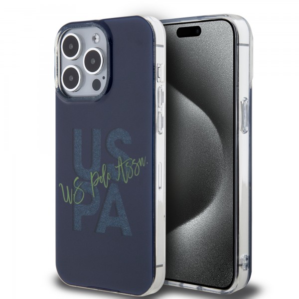 U.S. Polo Assn. Hard Case IML Glitter Script – Θήκη προστασίας από σιλικόνη iPhone 15 Pro Max (Navy – USHCP15XUGLV)