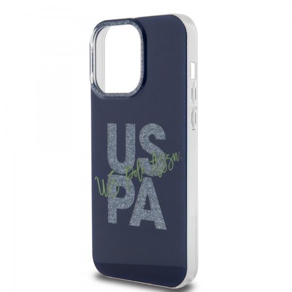 U.S. Polo Assn. Hard Case IML Glitter Script – Θήκη προστασίας από σιλικόνη iPhone 15 Pro Max (Navy – USHCP15XUGLV)