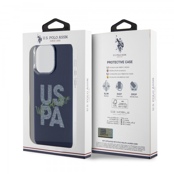 U.S. Polo Assn. Hard Case IML Glitter Script – Θήκη προστασίας από σιλικόνη iPhone 15 Pro Max (Navy – USHCP15XUGLV)