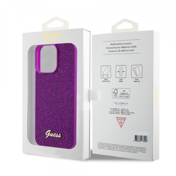 Guess “Disco Script Metal Logo Collection” Θήκη προστασίας για iPhone 14 Pro Max (Φουξια – GUHCP14XPMSDGSF)