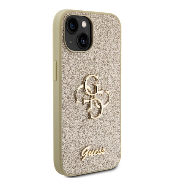 Guess Fixed Glitter 4G Logo Case Θήκη προστασίας από σιλικόνη – iPhone 15 (Gold – GUHCP15SHG4SGD)