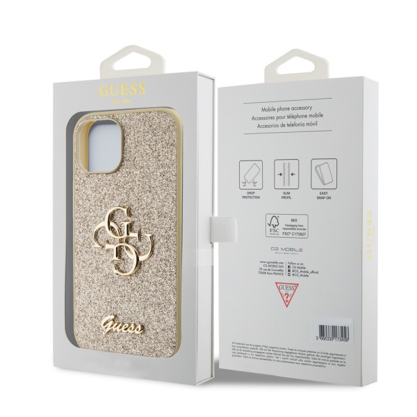 Guess Fixed Glitter 4G Logo Case Θήκη προστασίας από σιλικόνη – iPhone 15 (Gold – GUHCP15SHG4SGD)