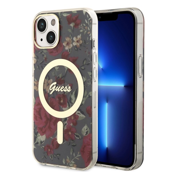 Guess “Flower Collection” MagSafe Hard Case Θήκη προστασίας από σκληρό πλαστικό – iPhone 14 Plus (Χακί – GUHMP14MHCFWSA)