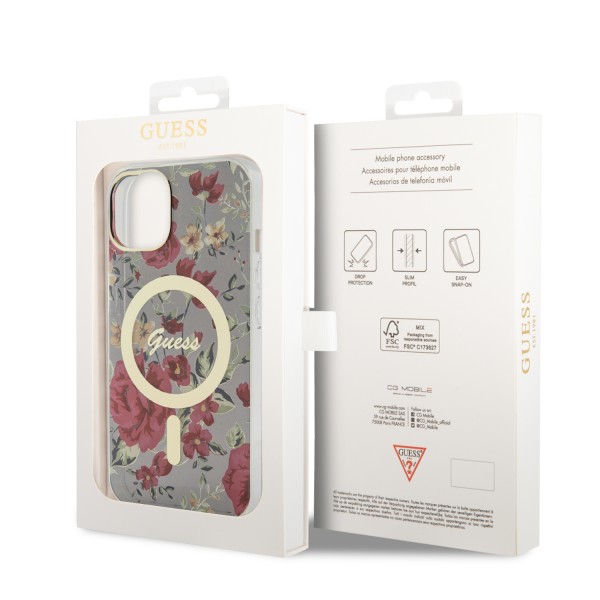 Guess “Flower Collection” MagSafe Hard Case Θήκη προστασίας από σκληρό πλαστικό – iPhone 14 Plus (Χακί – GUHMP14MHCFWSA)