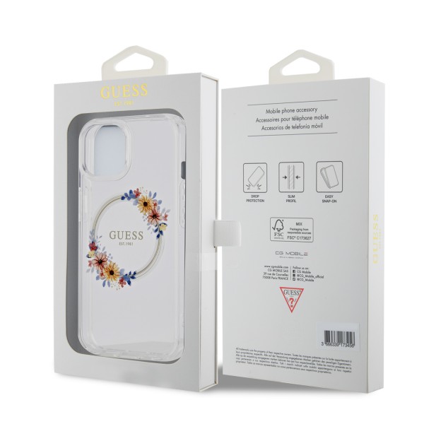 Guess “Flowers Wreath Collection” MagSafe Hard Case Θήκη προστασίας από σκληρό πλαστικό – iPhone 14 (Διάφανο – GUHMP14SHFWFCT)