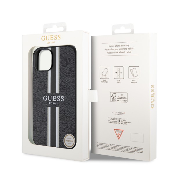 Guess “4G Logo Collection” Printed Stripes Magsafe Θήκη προστασίας από δερματίνη – iPhone 14 (Μαύρο – GUHMP14SP4RPSK)