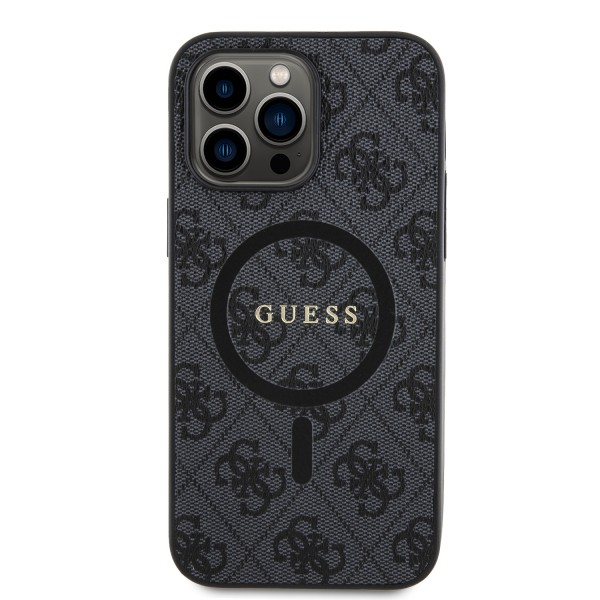 Guess “4G Logo Collection” MagSafe Ring Stand Hard Case Θήκη προστασίας από δερματίνη – iPhone 14 Pro Max (Μαύρο – GUHMP14XG4GFRK)