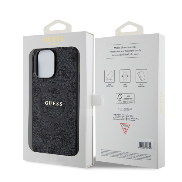 Guess “4G Logo Collection” MagSafe Ring Stand Hard Case Θήκη προστασίας από δερματίνη – iPhone 14 Pro Max (Μαύρο – GUHMP14XG4GFRK)