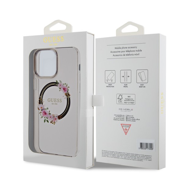 Guess “Flowers Wreath Collection” MagSafe Hard Case Θήκη προστασίας από σκληρό πλαστικό – iPhone 14 Pro (Μαύρο – GUHMP14XHFWFCK)