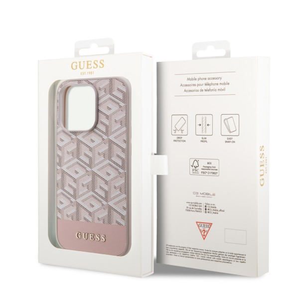 Guess “Gcube Stripes Collection” MagSafe PU Leather Case Θήκη προστασίας από δερματίνη – iPhone 14 Pro Max (Ροζ – GUHMP14XHGCFSEP)