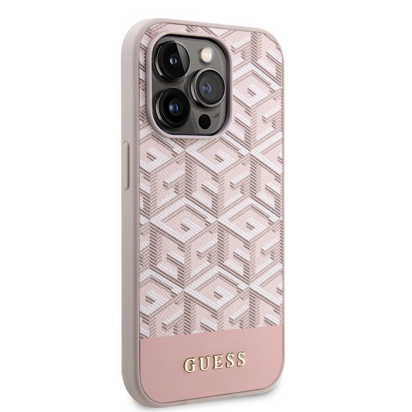 Guess “Gcube Stripes Collection” MagSafe PU Leather Case Θήκη προστασίας από δερματίνη – iPhone 14 Pro Max (Ροζ – GUHMP14XHGCFSEP)