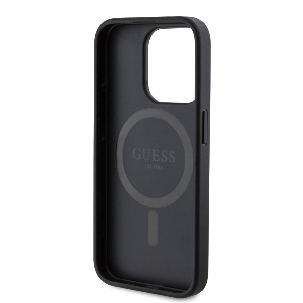 Guess “4G Logo Collection” MagSafe Ring Stand Hard Case Θήκη προστασίας από δερματίνη – iPhone 15 Pro (Μαύρο – GUHMP15LG4GFRK)