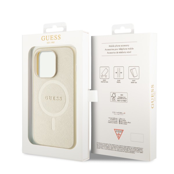 Guess Saffiano Hard Case Θήκη προστασίας από δερματίνη – iPhone 15 Pro (Μπεζ – GUHMP15LPSAHMCB)