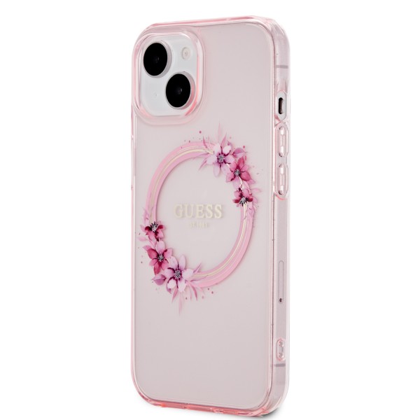 Guess “Flowers Wreath Collection” MagSafe Hard Case Θήκη προστασίας από σκληρό πλαστικό – iPhone 15 (Ροζ – GUHMP15SHFWFCP)