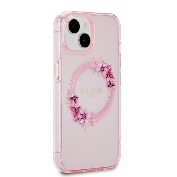 Guess “Flowers Wreath Collection” MagSafe Hard Case Θήκη προστασίας από σκληρό πλαστικό – iPhone 15 (Ροζ – GUHMP15SHFWFCP)