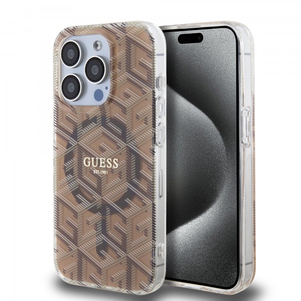 Guess “Gcube Stripes Collection” MagSafe Hard Case Θήκη προστασίας από σκληρό πλαστικό – iPhone 15 Pro Max (Καφέ – GUHMP15XHGCUSTGW)