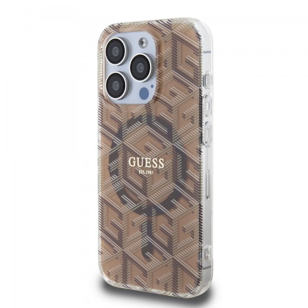 Guess “Gcube Stripes Collection” MagSafe Hard Case Θήκη προστασίας από σκληρό πλαστικό – iPhone 15 Pro Max (Καφέ – GUHMP15XHGCUSTGW)