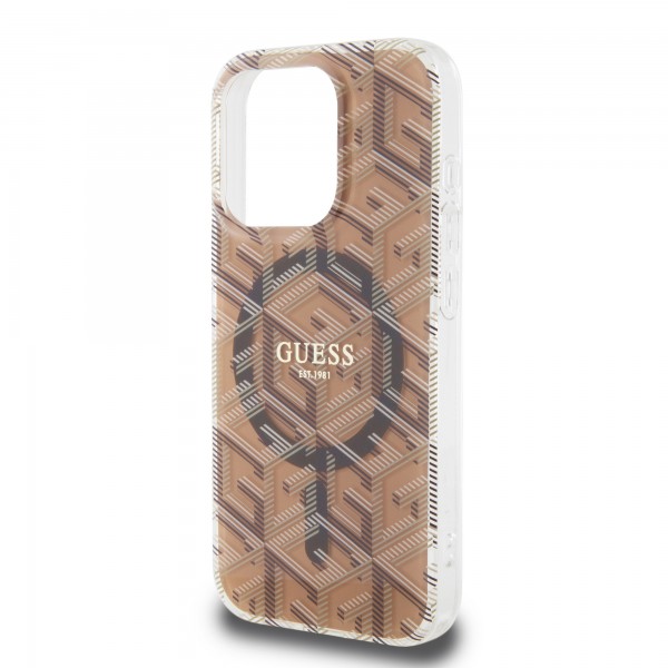 Guess “Gcube Stripes Collection” MagSafe Hard Case Θήκη προστασίας από σκληρό πλαστικό – iPhone 15 Pro Max (Καφέ – GUHMP15XHGCUSTGW)