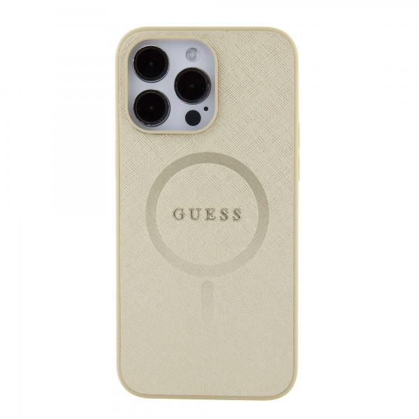 Guess Saffiano Hard Case Θήκη προστασίας από δερματίνη – iPhone 15 Pro Max (Μπεζ – GUHMP15XPSAHMCB)